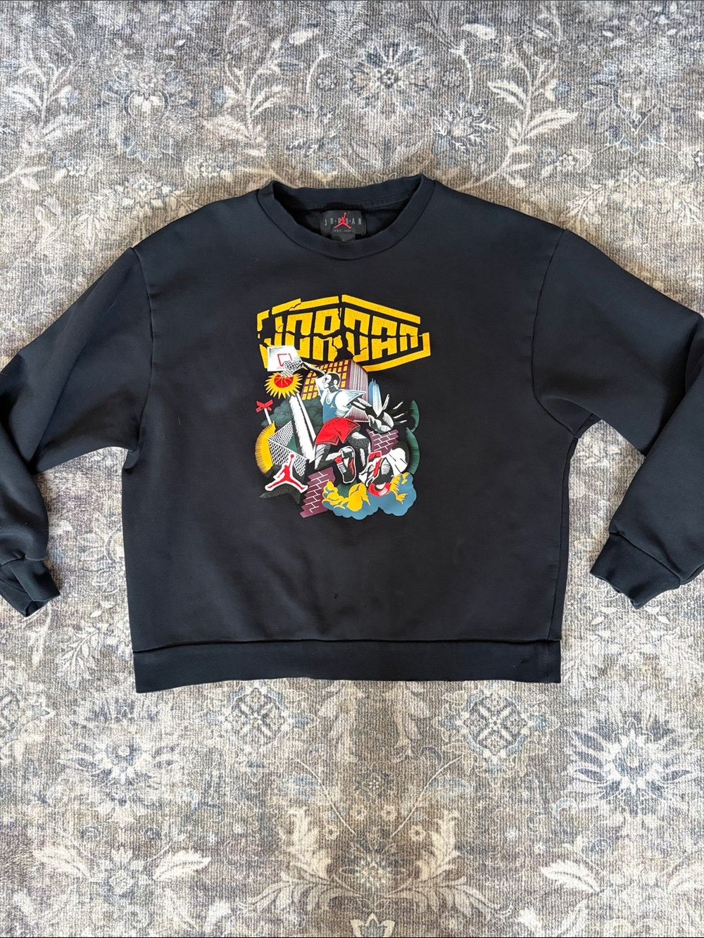 Jordan Black Crewneck with Multicolor Graphic Logo